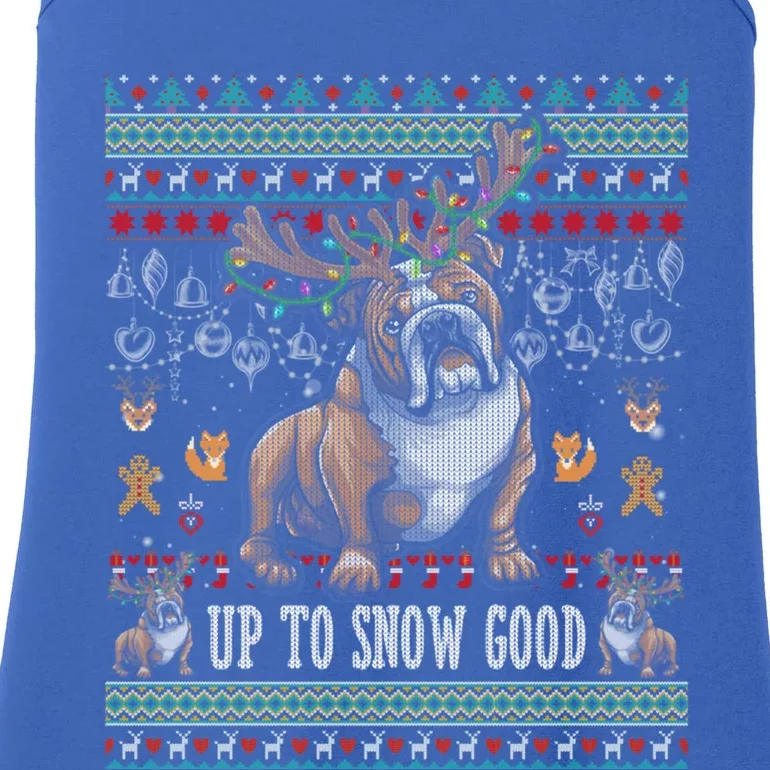 White English Bulldog Dog Reindeer Up To Snow Good Christmas Great Gift Ladies Essential Tank