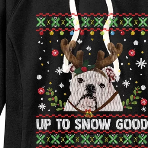 White English Bulldog Dog Reindeer Ugly Christmas Sweater Gift Women's Fleece Hoodie