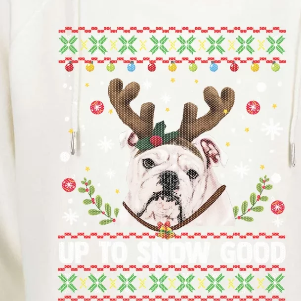 White English Bulldog Dog Reindeer Ugly Christmas Sweater Gift Womens Funnel Neck Pullover Hood