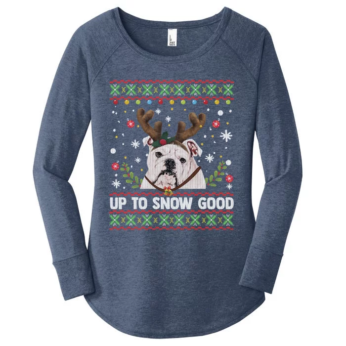 White English Bulldog Dog Reindeer Ugly Christmas Sweater Gift Women's Perfect Tri Tunic Long Sleeve Shirt