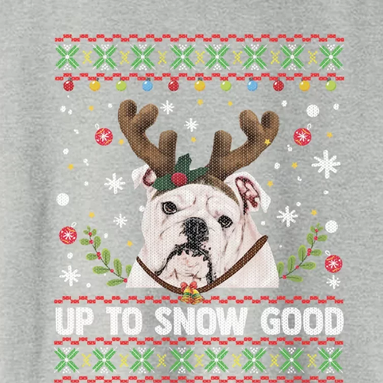 White English Bulldog Dog Reindeer Ugly Christmas Sweater Gift Women's Crop Top Tee