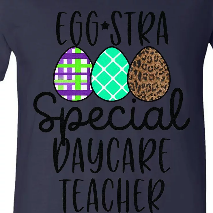 Womens Easter Christian Daycare Teacher Eggstra V-Neck T-Shirt