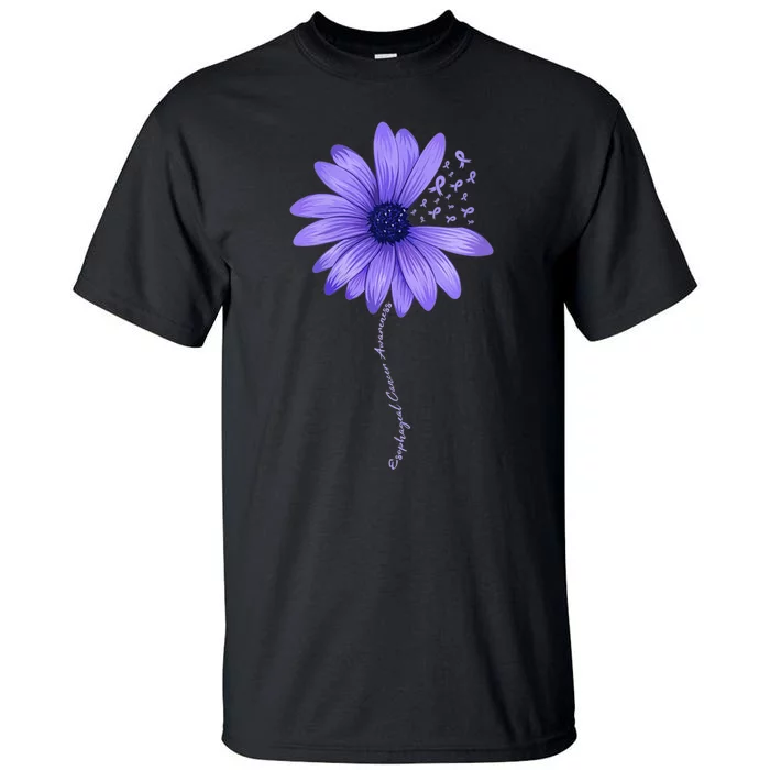 Wo Esophageal Cancer Awareness Sunflower Periwinkle ribbon Tall T-Shirt