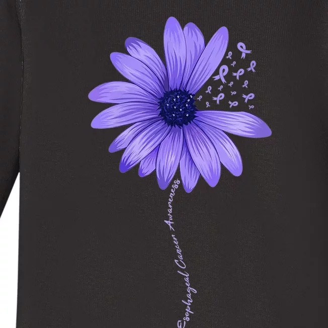 Wo Esophageal Cancer Awareness Sunflower Periwinkle ribbon Baby Long Sleeve Bodysuit