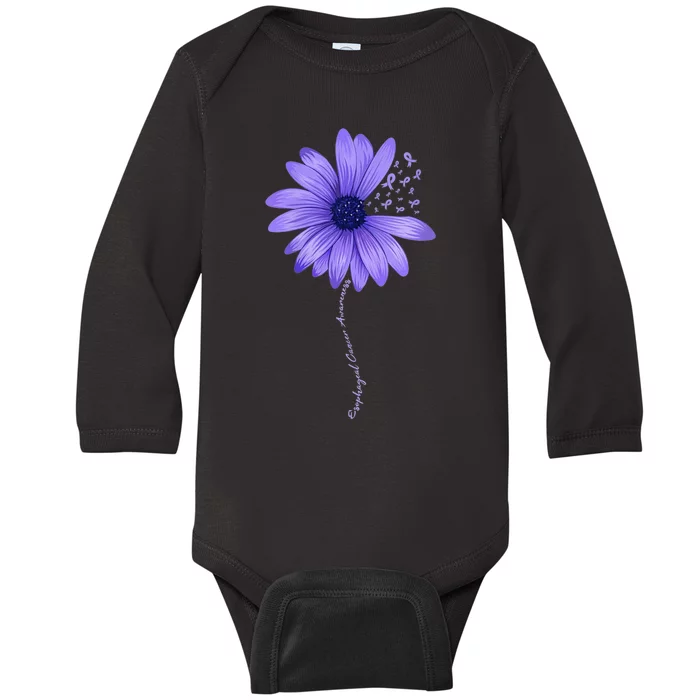 Wo Esophageal Cancer Awareness Sunflower Periwinkle ribbon Baby Long Sleeve Bodysuit