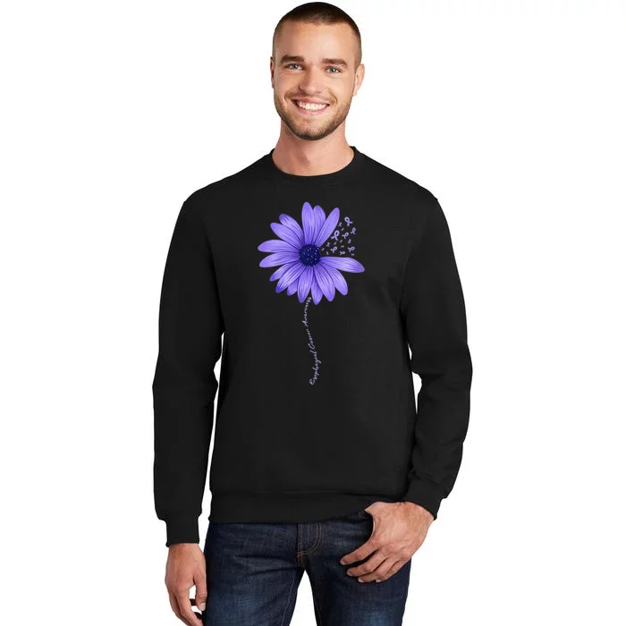 Wo Esophageal Cancer Awareness Sunflower Periwinkle ribbon Tall Sweatshirt