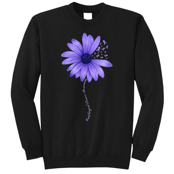 Wo Esophageal Cancer Awareness Sunflower Periwinkle ribbon Tall Sweatshirt