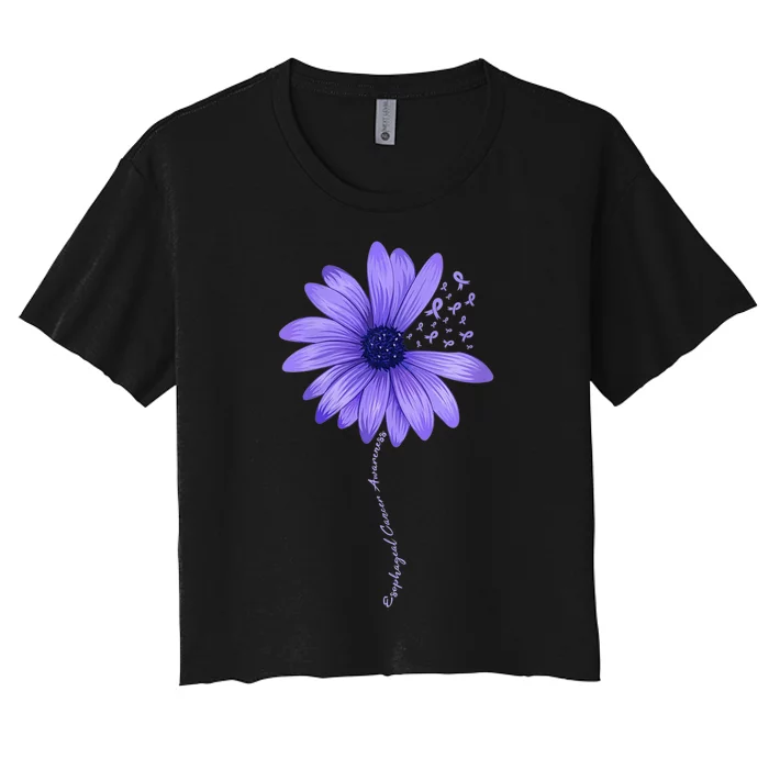 Wo Esophageal Cancer Awareness Sunflower Periwinkle ribbon Women's Crop Top Tee