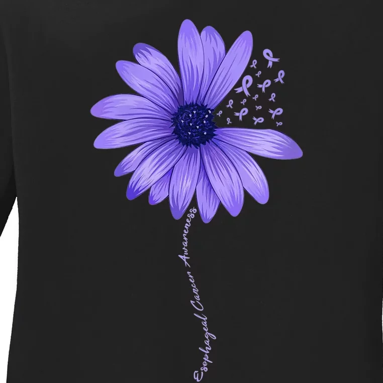 Wo Esophageal Cancer Awareness Sunflower Periwinkle ribbon Ladies Long Sleeve Shirt