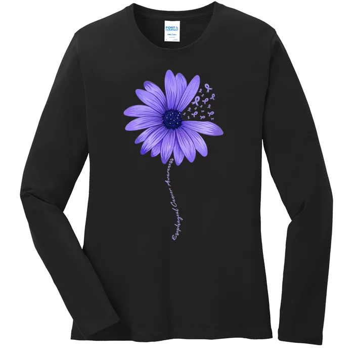 Wo Esophageal Cancer Awareness Sunflower Periwinkle ribbon Ladies Long Sleeve Shirt