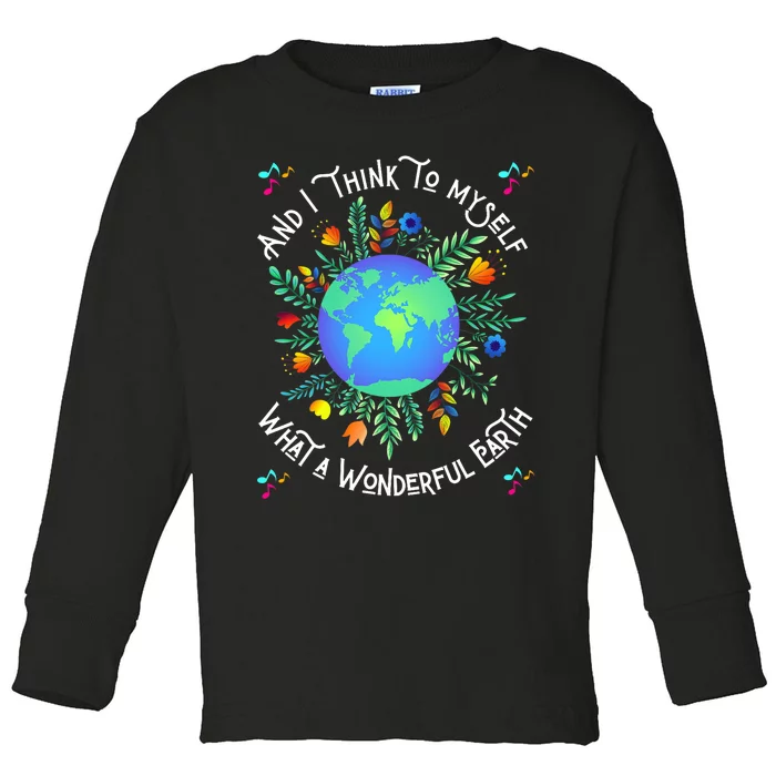 Wonderful Earth Cute Groovy Earth Day Retro Tie Dye Earth Toddler Long Sleeve Shirt