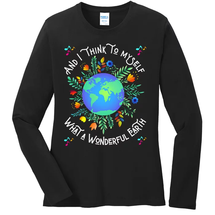 Wonderful Earth Cute Groovy Earth Day Retro Tie Dye Earth Ladies Long Sleeve Shirt