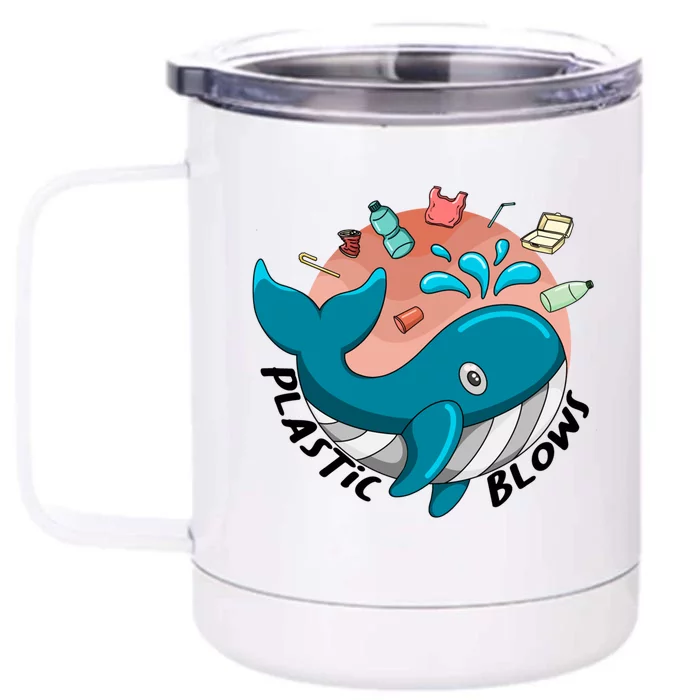 Whale Earth Day Plastic Blows Recycling Awareness Meaningful Gift Front & Back 12oz Stainless Steel Tumbler Cup