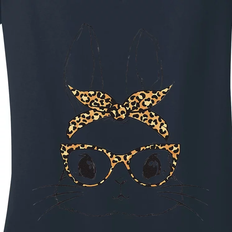 Women Easter Day Cute Bunny With Leopard Glasses Women's V-Neck T-Shirt