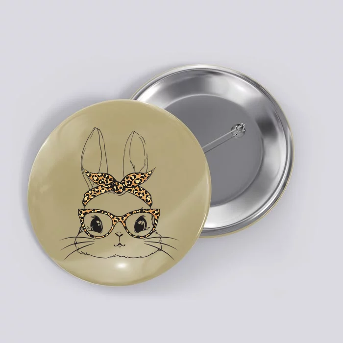 Women Easter Day Cute Bunny With Leopard Glasses Button