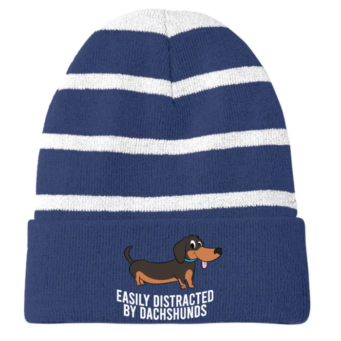 Wiener-Dog Easily Distracted By Dachshunds Funny Dachshund Striped Beanie with Solid Band