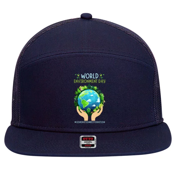 World Environt Day 2024 Earth Dayeyes On The Environt Gift 7 Panel Mesh Trucker Snapback Hat