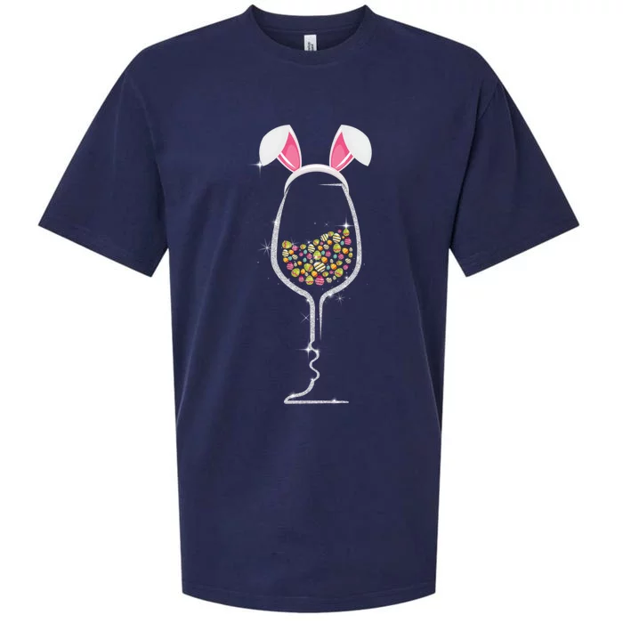 Wo Easter Day Color Egg Wine Glass Bunny Wine Lovers Tee Gift Sueded Cloud Jersey T-Shirt