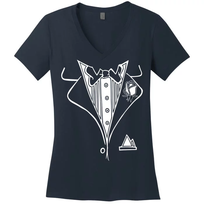 Wedding Prom Rose Tux Tuxedo Women's V-Neck T-Shirt