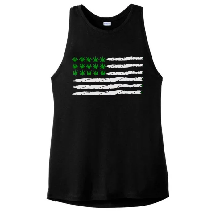 Weed American Flag Ladies Tri-Blend Wicking Tank