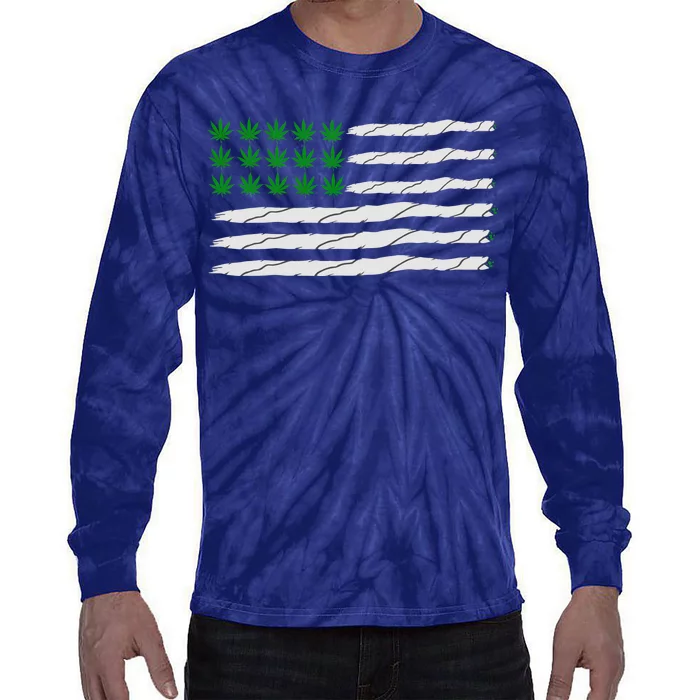 Weed American Flag Tie-Dye Long Sleeve Shirt