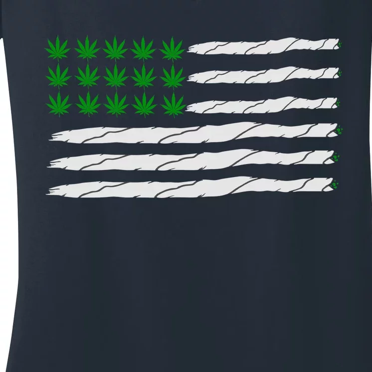 Weed American Flag Women's V-Neck T-Shirt