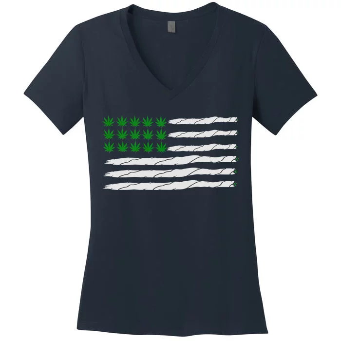 Weed American Flag Women's V-Neck T-Shirt