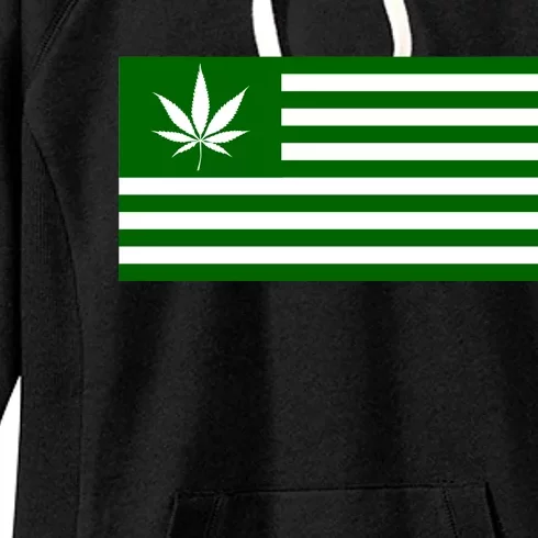 Weed Green America Flag Women's Fleece Hoodie