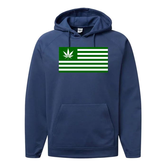 Weed Green America Flag Performance Fleece Hoodie