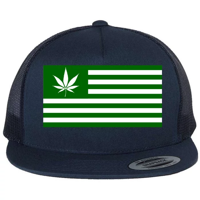 Weed Green America Flag Flat Bill Trucker Hat