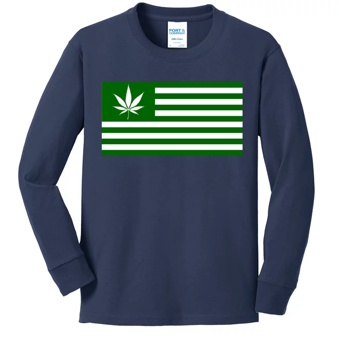 Weed Green America Flag Kids Long Sleeve Shirt