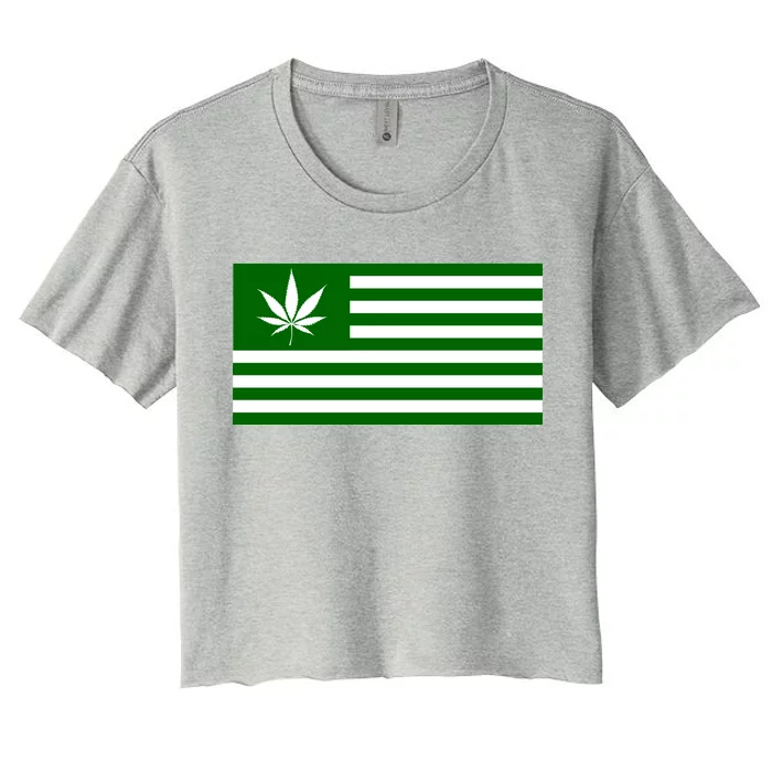 Weed Green America Flag Women's Crop Top Tee