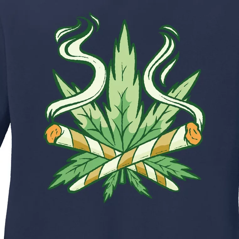 Weed Joint Cross Ladies Long Sleeve Shirt