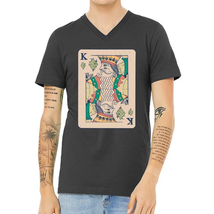 Weed King Poker Card V-Neck T-Shirt