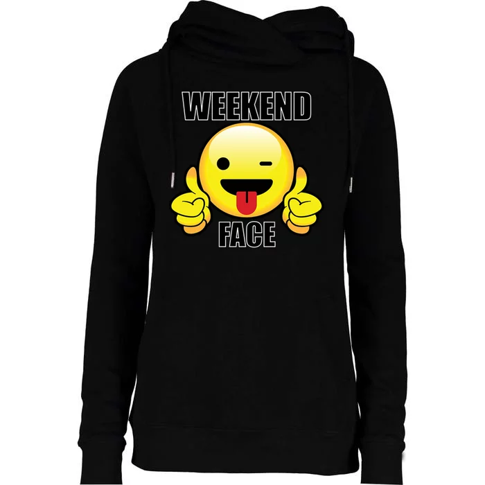 Weekend Face Emoji Womens Funnel Neck Pullover Hood