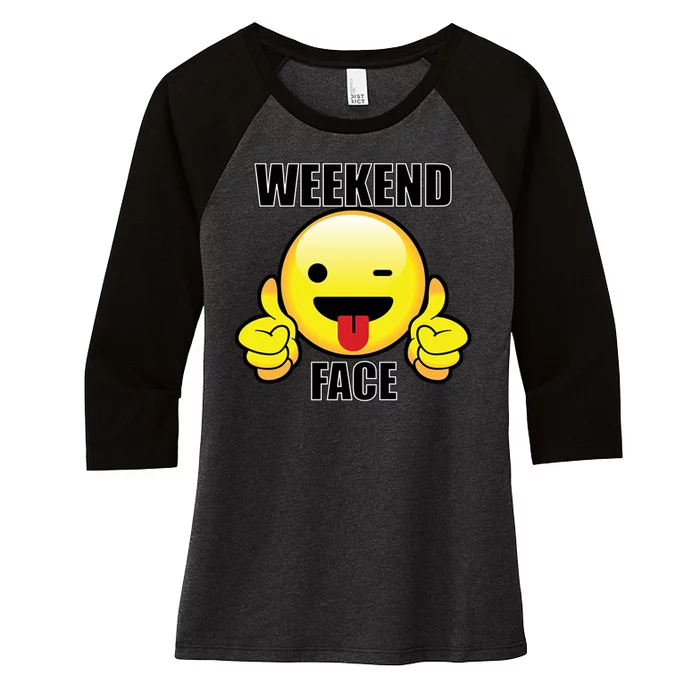 Weekend Face Emoji Women's Tri-Blend 3/4-Sleeve Raglan Shirt