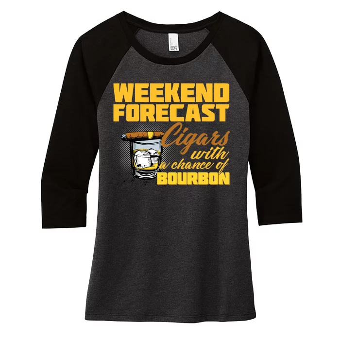 Weekend Forcast Cigars and Bourbon Women's Tri-Blend 3/4-Sleeve Raglan Shirt