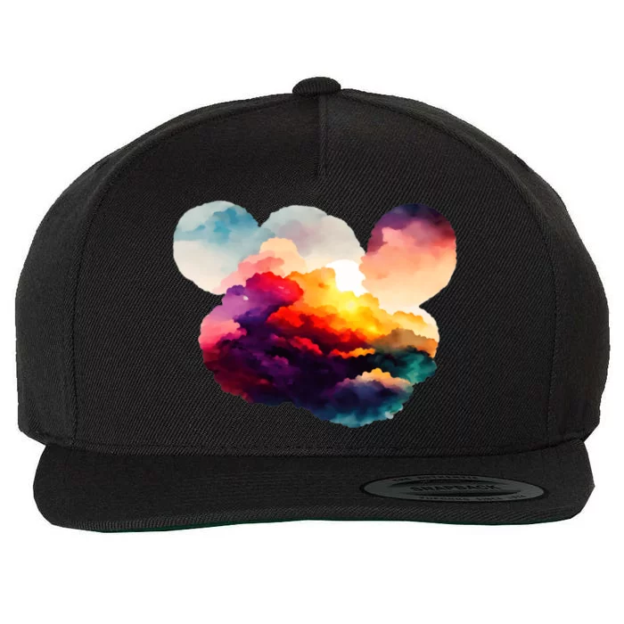 Watercolor Earth Globe Mickey Mouse Wool Snapback Cap