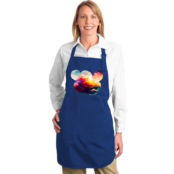 Watercolor Earth Globe Mickey Mouse Full-Length Apron With Pocket