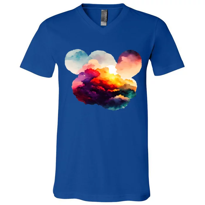 Watercolor Earth Globe Mickey Mouse V-Neck T-Shirt