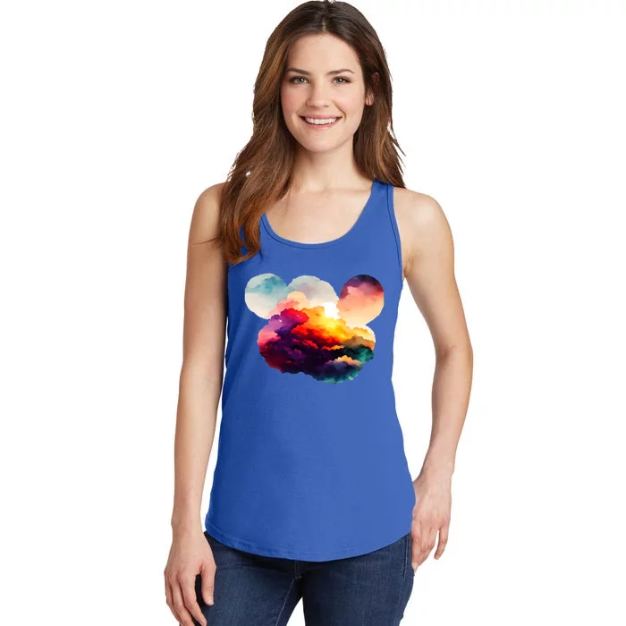 Watercolor Earth Globe Mickey Mouse Ladies Essential Tank