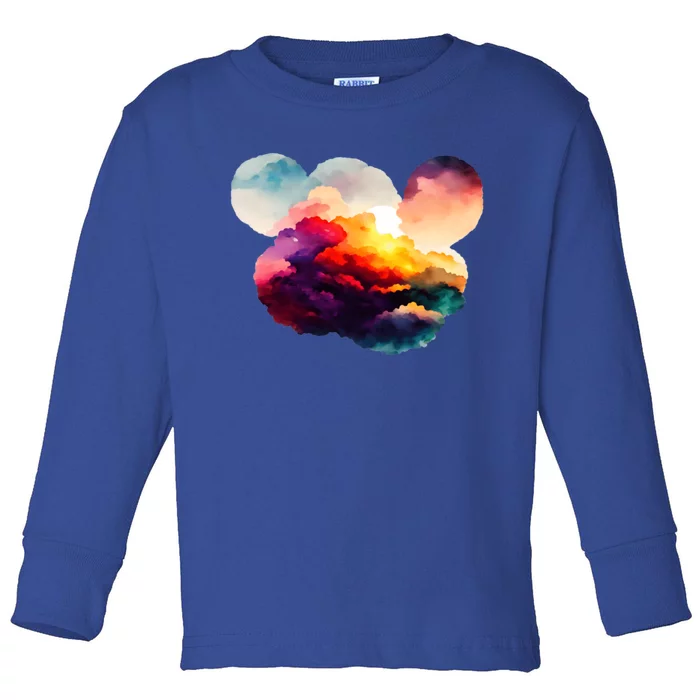 Watercolor Earth Globe Mickey Mouse Toddler Long Sleeve Shirt