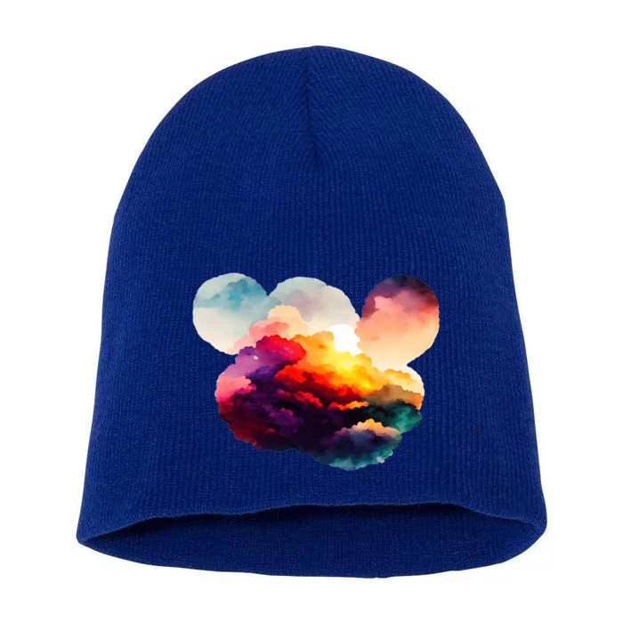 Watercolor Earth Globe Mickey Mouse Short Acrylic Beanie