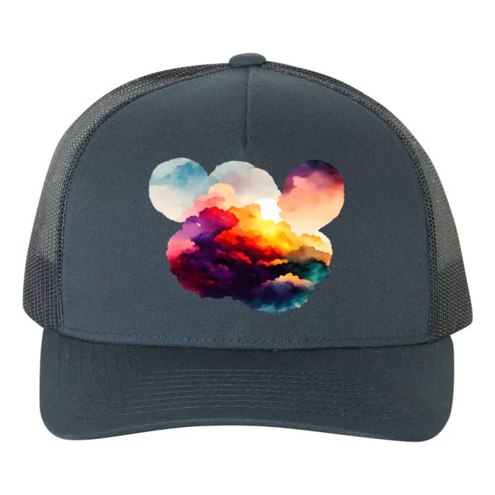 Watercolor Earth Globe Mickey Mouse Yupoong Adult 5-Panel Trucker Hat