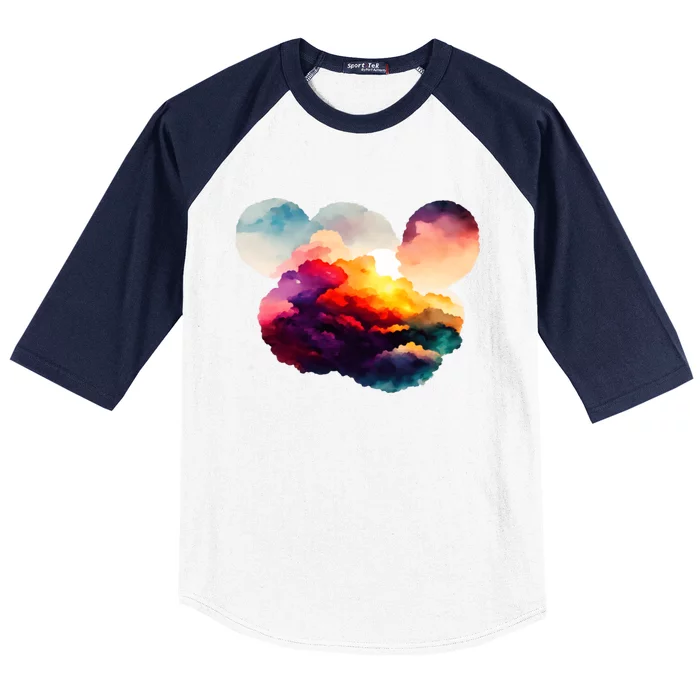 Watercolor Earth Globe Mickey Mouse Baseball Sleeve Shirt