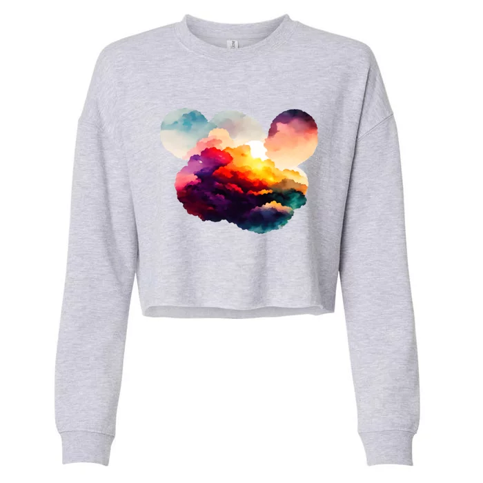 Watercolor Earth Globe Mickey Mouse Cropped Pullover Crew