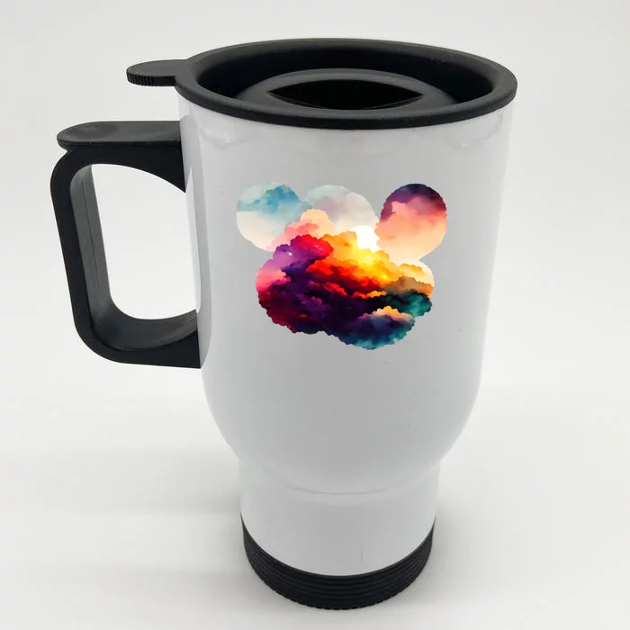 Watercolor Earth Globe Mickey Mouse Front & Back Stainless Steel Travel Mug