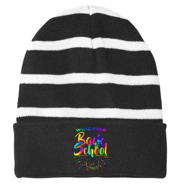 Welcome Back To School Striped Beanie with Solid Band