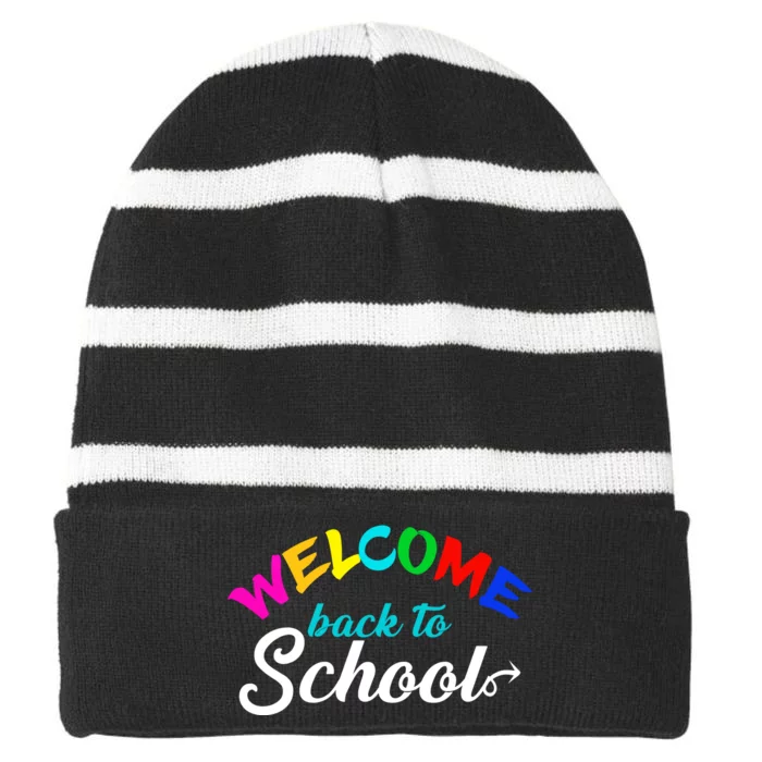 Welcome Back To School Arrow Striped Beanie with Solid Band