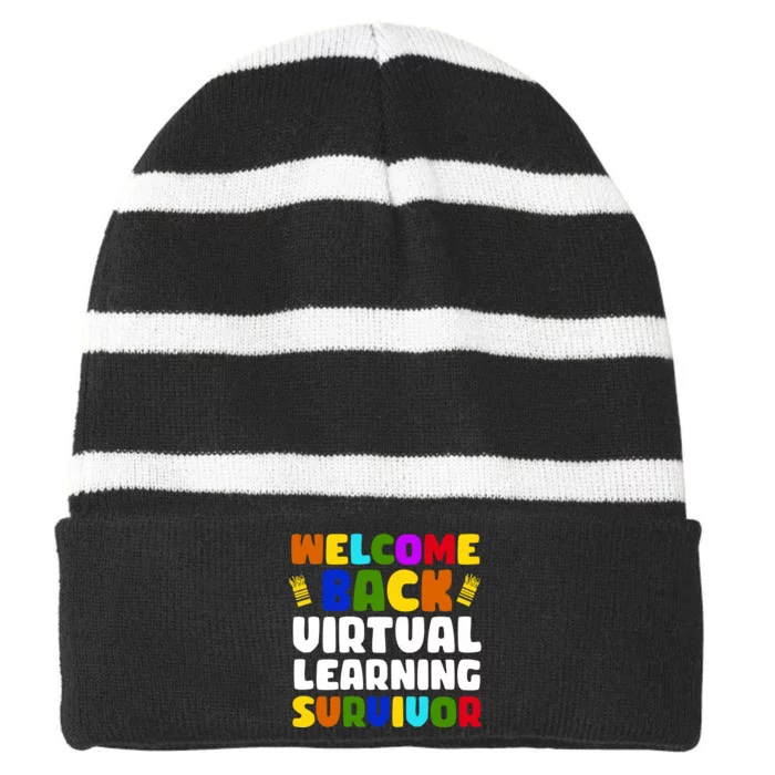 Welcome Back To School Virtual Learning Survivor Striped Beanie with Solid Band